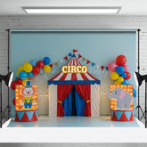 Lofaris Circus Balloon Flags With Stage Cake Smash Backdrop